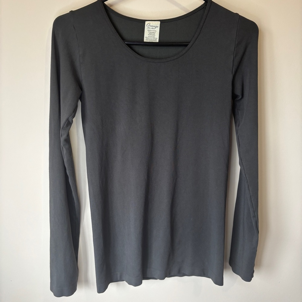 Orange Fashion Village Bamboo Charcoal Grey Fitted Long Sleeve Neutral T-Shirt